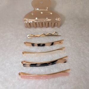 Neutral & Pink Hair Clip Set with Gold Accents